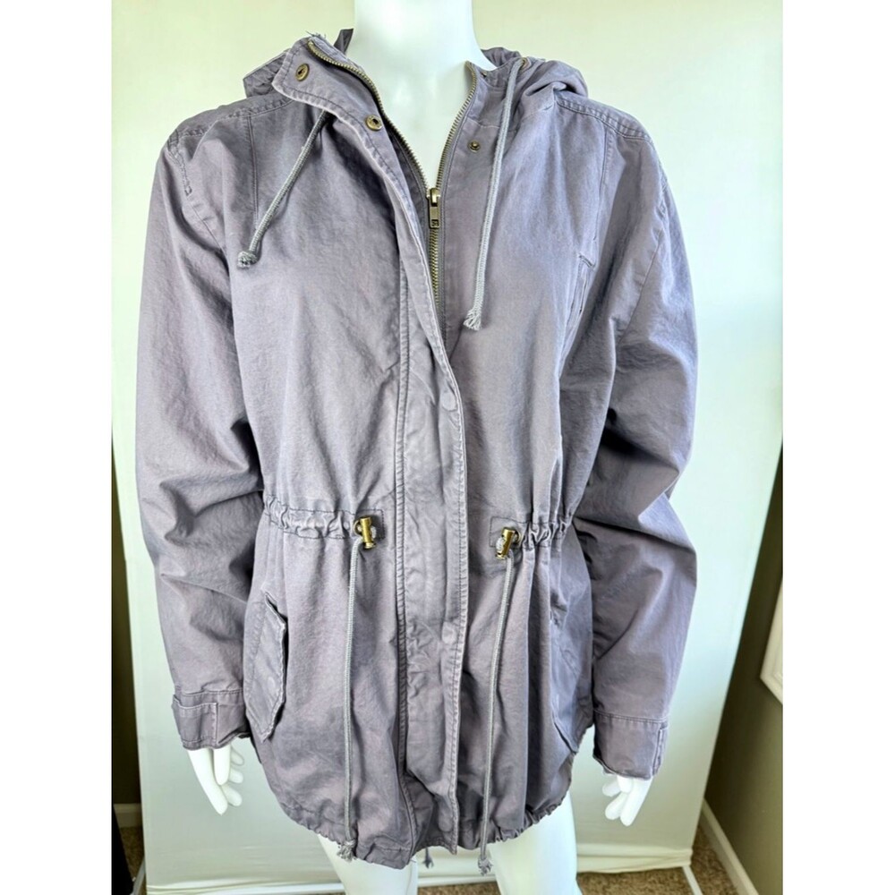 Design by Olivia Dusty Purple Utility Jacket 2XL Hooded Anorak Drawstring